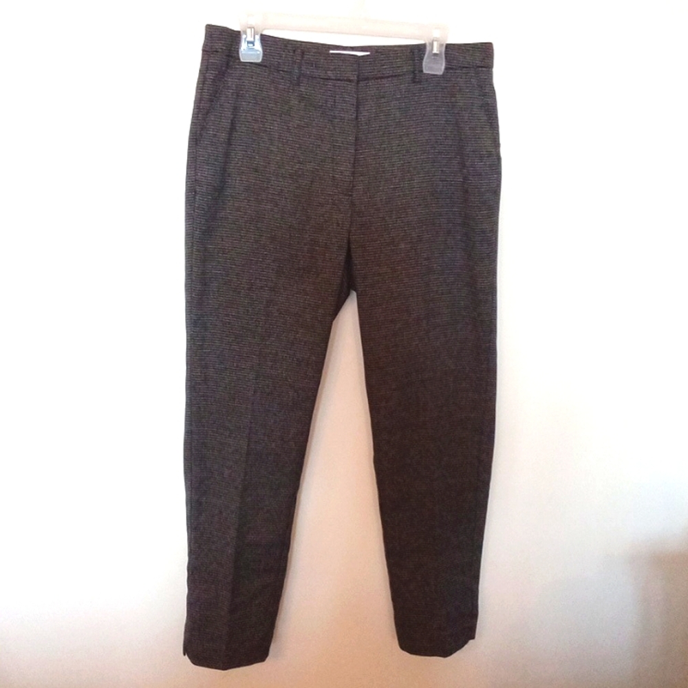 Mango Women's Grey Mini Houndstooth Tweed Ankle Dress Pants Size 10